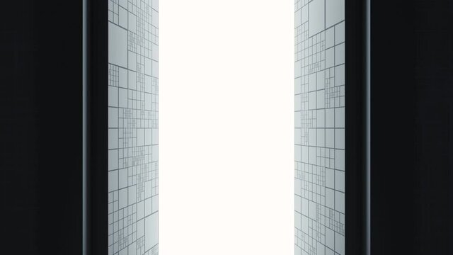 Open the door and go through it, 3d rendering.
