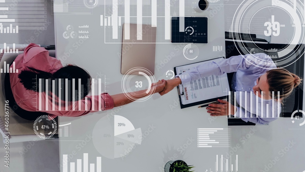 Poster conceptual business handshake with dashboard for financial data analysis . 3d render computer graphi