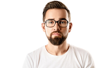 Young and handsome bearded man wearing eyeglasses
