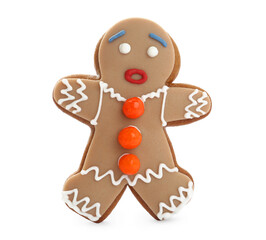 Gingerbread man isolated on white. Delicious Christmas cookie