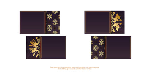 Fototapeta na wymiar Business card in burgundy color with luxurious gold pattern for your business.