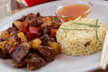 Chinese food stew with rice