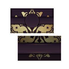 Brochure template burgundy with vintage gold pattern prepared for typography.