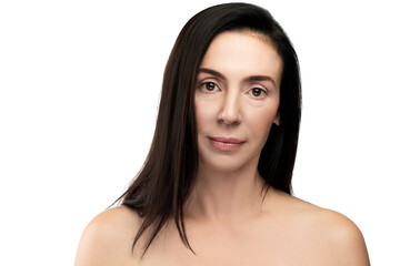 Fototapeta premium Beautiful middle aged woman on white background