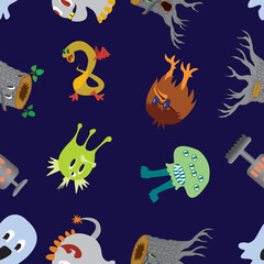 Seamless Background with Cute cartoon color monster