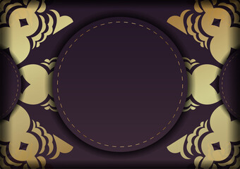 Brochure template burgundy color with mandala gold pattern for your design.