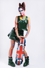 Model in creative comics character image with pop art makeup