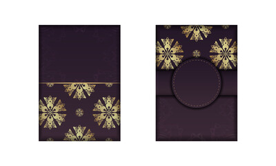 Fototapeta na wymiar Brochure template burgundy with abstract gold ornaments for your brand.