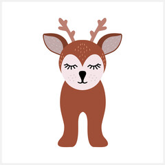 Doodle deer icon isolated on white. Cartoon animal vector stock illustration. EPS 10