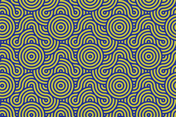 Naklejka premium Japanese pattern yellow stripes on dark blue background, Wave pattern Japanese retro style, Cloth pattern in dark blue and yellow curve line, Abstract wave pattern on dark blue and yellow color