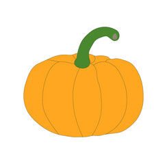 Vector of single orange pumpkin in the fall time. Side view. Autumn, seasonal, fall theme.