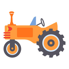 Retro old agricultural machinery tractor.Rural vehicle.Vector flat illustration.Isolated on white background.