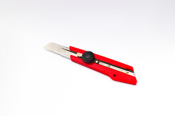 Red Cutter Knife isolated on white background. stock photo.