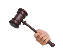 Judge hand hold a judment trial wood hammer on white background. © Gustavo Andrade