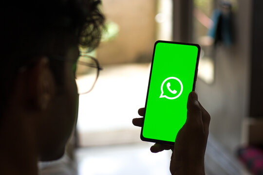 West Bangal, India - September 28, 2021 : WhatsApp logo on phone screen stock image.