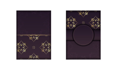 Leaflet template in burgundy color with abstract gold pattern prepared for printing.