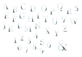 Watercolor winter alphabet clipart, Monogram forest letter and numbers, Landscape ornament, Digital christmas font, isolated elements on white background