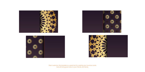 Business card in burgundy color with abstract gold ornament for your business.