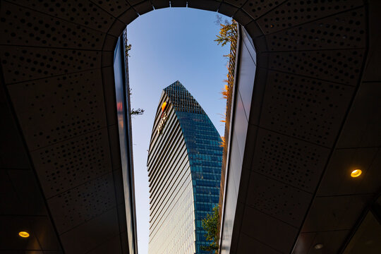 Milan ( Italy ) 10/01/2021: Pwc skyscraper in CityLife district in Milan. Due to shops, cinemas and buisiness buildings CityLife is one of the most visited places of the town
