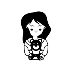 Silhouette a girl holding a teddy bear design