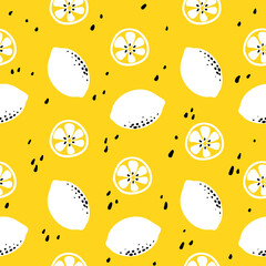 Seamless pattern background with yellow lemons, vector EPS 10