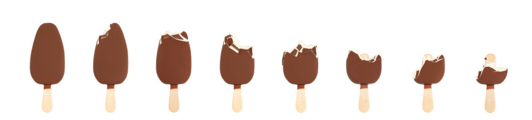 Delicious glazed ice cream on white background, collage. Banner design