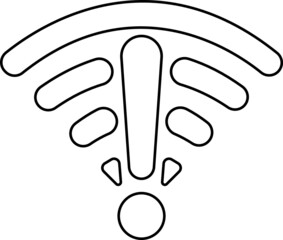 Wi-fi Exclamation mark vector. Black and white. White background. Line drawing.