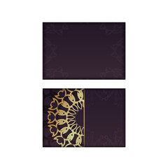 Template Greeting Brochure in burgundy color with luxurious gold ornaments prepared for typography.