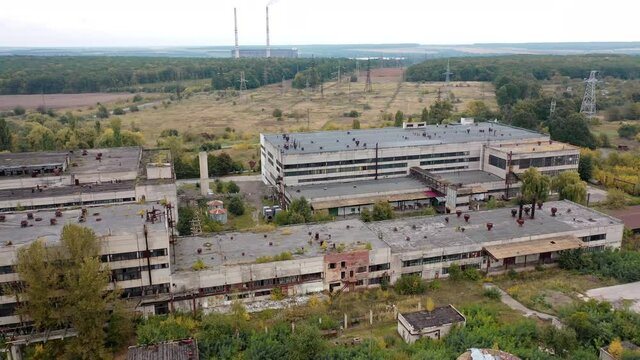 Cement industrial factory building equipment. Big factory buildings drone view.