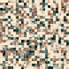 Seamless square tile faux wall mosaic pattern for surface design and print. High quality illustration. Detailed ornate grid repeat swatch.