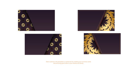 Burgundy business card template with vintage gold pattern for your business.