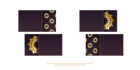 Burgundy business card template with vintage gold ornaments for your business.