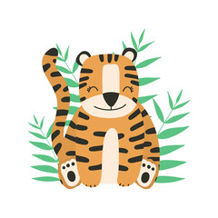 Cute little tiger. Chinese 2022 year symbol. Year of tiger. Decorative cute backdrop, good for printing.Cartoon animal