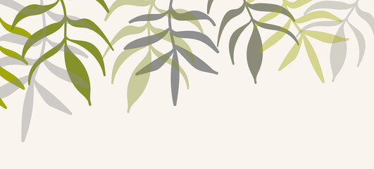 Fototapeta premium Floral web banner with drawn color exotic leaves. Nature concept design. Modern floral compositions with summer branches. Vector illustration on the theme of ecology, natura, environment