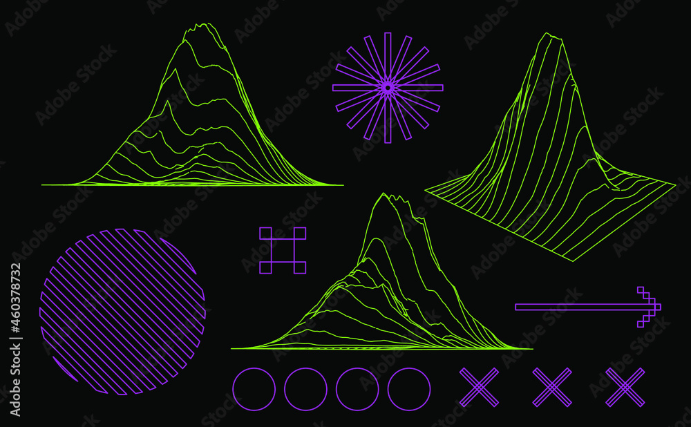Aufkleber 3d polygonal mountain landscape in retrofuturistic style. concept of big data and virtual reality.