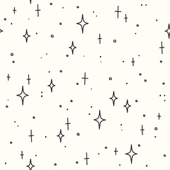 Hand drawn stars and dots on a white background. Vector seamless pattern