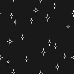Hand drawn stars on a black background. Vector seamless pattern
