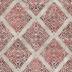 Seamless tribal ethnic damask rug motif for surface pattern design and print. High quality illustration. Grungy trendy boho design in red and textured cream. Resembles indian mehndi henna. Diamond geo