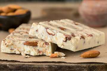 White chocolate bar with almonds