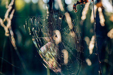 spider web with dew drops