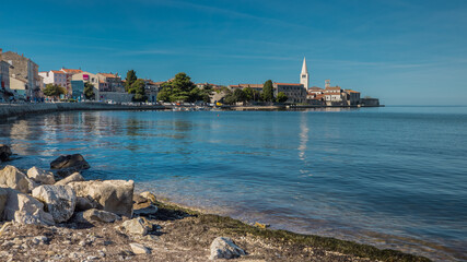 Water line panorama of Croatian city of Rovinj on a warm summer or autumn day.
