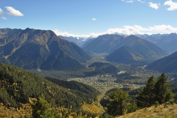 View of the mountains and the village of Arkhyz
