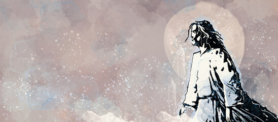 Jesus. Christian watercolor background