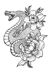 hand drawn sketch of a flower with snake