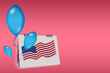 Obraz premium Desk calendar with USA flag and balloons. Concept: Holiday in USA - Independence Day United States