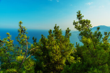 ANTALYA, TURKEY: Landscape with trees and a view of the Mediterranean Sea