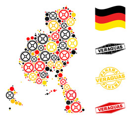 Service Veraguas Province map mosaic and stamps. Vector collage is designed from clock gear items in different sizes, and German flag official colors - red, yellow, black.
