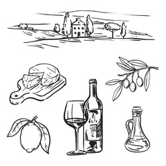 a set of sketches on the theme of italian tuscany - 460385336