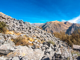 sunny day ready to climb and cross rock cliffs