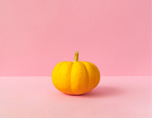 Pumpkin placed on pink background. ピンク背景上のパンプキン	
